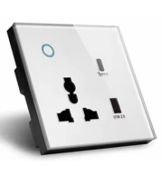 Tuya 86 MF WiFi Socket with USB Type C, Universal Plug + USB-A & USB-C, 16A, Smart App Control, Fast Charge, Alexa/Google, Modern Glass, 100-240V